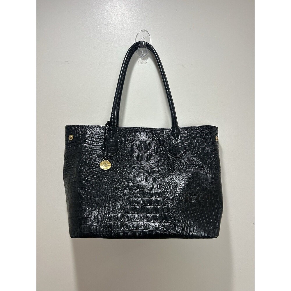 Brahmin Black Melbourne Tote Bag Shoulder Purse Croc Leather Embossed
